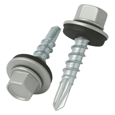 Imagen de 4.8 mm x 25 Tornillos para techos, cabeza hexagonal, autoperforantes, color (RAL 9006 Aluminio blanco) con arandela de sellado, Tornillo endurecido chapado en zinc (50 pcs)