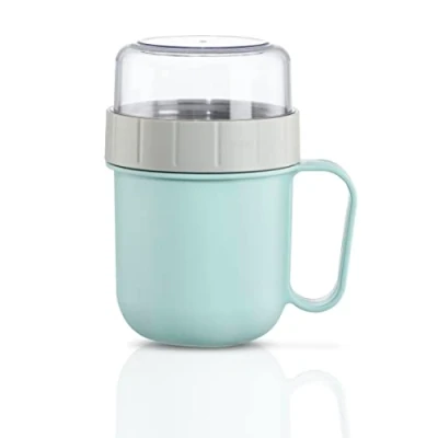 Imagen de Xavax Taza de cereales térmica 2 compartimentos 500+200ml (Para yogur y cereales, Cierre rosca, Con asa, Apto para lavavajillas), Color azul pastel