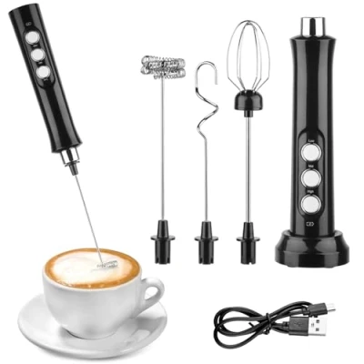 Imagen de NVIYAM Espumador de Leche, Leche Electrico USB Recargable, Mini Batidora Portátil, Espuma con 3 Batidores Acero Inoxidable, Velocidades para café, Matcha, capuchino