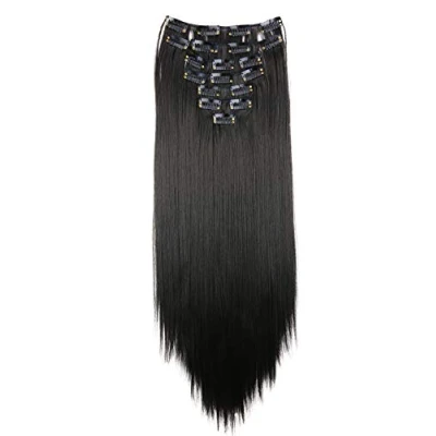 Imagen de CAISHA XXL 60cm Extensiones Rectas Con Clip Postizo Sintético Resistente Al calor Pelo Largo 8 Uds Negro Natural CES26