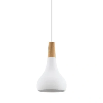 Imagen de Eglo Sabinar Lámpara colgante de 1 foco acero y madera, color: blanco, marrón, casquillo E27, diámetro: 18 cm, certificado FSC