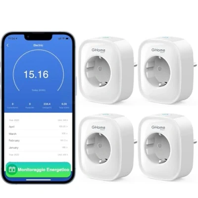 Imagen de GHome Smart Enchufe Inteligente,Smart Alexa Plug Compatible con Google Home,Control Remoto por APP,Mide el Consumo de Energía Temporizador Control Voz, SOLO en Wi Fi 2.4 GHz,4pcs Blanco
