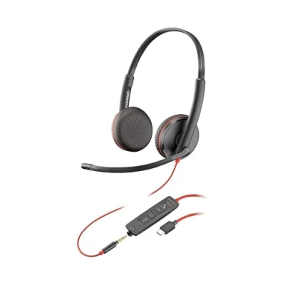 Imagen de Auricular Poly Blackwire 3220 con cable Micrófono cancelación de ruido Diseño estéreo Conexión A PC/Mac mediante USB C o Funciona Teams y Zoom