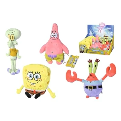 Imagen de Simba Peluche Bob Esponja, Patricio, Cangejo, Calamardo 20cm, Material Suave, Relleno 100% Reciclado, Licencia Oficial,Recibiras uno de Manera aleatoria. Apto para Todas Las Edades (109491002SPB)