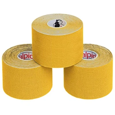 Imagen de ALPIDEX Cinta Kinesiología Tape 5 m x cm Muscular E Book Ejemplos Aplicación, Color:amarillo, Cantidad:3 rollos