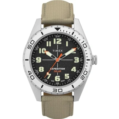 Imagen de Timex Expedition Field Reloj solar para hombre de 43 mm, pulsera en color cuero, esfera negra, caja acero IP TW4B30700