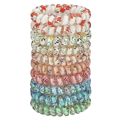 Imagen de JessLab Espiral Pelo Lazos, 10pzas Surtido Sin Rastro Lindo Plástico Cola de Caballo Plástico, No Daño Cabello Accesorio para Mujeres y Niñas, Floral