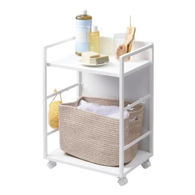 Imagen de YAMAZAKI 4810 Tower 2 Tiered Semi Closed Storage Wagon, White, Steel/Nylon, 42 x 32 60 cm