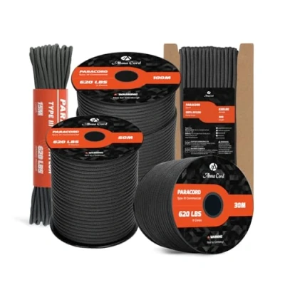 Imagen de Abma Cord Paracord 4mm 9 Hebras 30m Cuerda de Nylon Tipo III 620lbs MAX. 280 kg Negro
