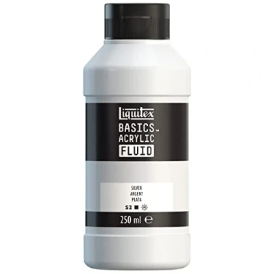 Imagen de LIQUITEX Basics Fluid Pintura acrílica de consistencia fluida, secado rápido, resistente a la luz, impermeable, acabado satinado permanente, bote 250 ml, plata