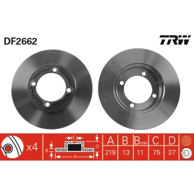 Imagen de TRW DF2662 Disco de freno 219 13 4 94 macizo barnizado KIA: Pride Familiar