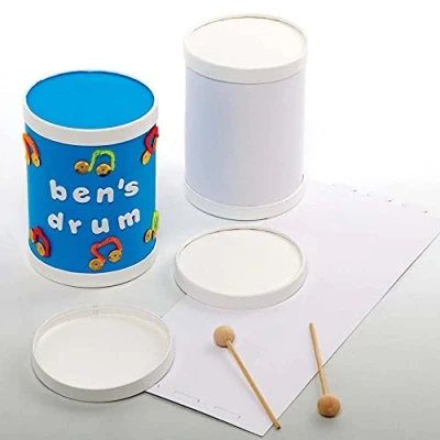 Imagen de Baker Ross FE624 Kit de Mini Tambor Paquete 3, Juego manualidades y artes musicales para que los niños hagan sus propios tambores