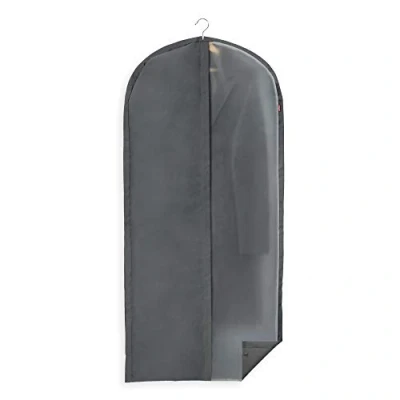 Imagen de Rayen Funda de ropa para armario. traje percha con cremallera. Cubre vestido resistente al polvo, humedad y polillas. 60 x 135 cm. Gris Oscuro/Translúcido