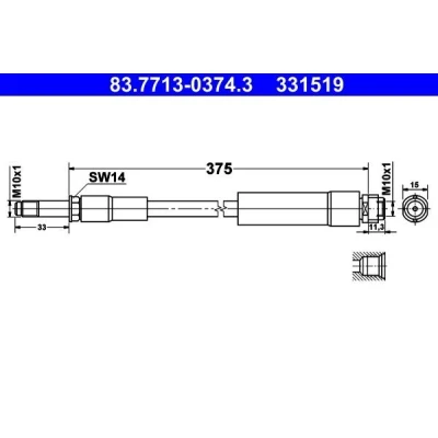 Imagen de ATE 83.7713 0374.3 Latiguillos de Freno 375 M10x1 MERCEDES BENZ: Clase A