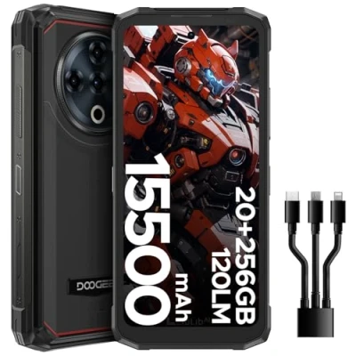 Imagen de DOOGEE Fire6 Power Movil Irrompible 20GB+256GB/2TB Móvil Rugerizado, 15500mAh, 6.56 HD+ 90Hz Resistente, Cámara 50MP Telefono Android 14, Dual 4G SIM/NFC/OTG/Face ID/Huella Dactilar