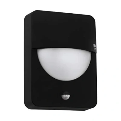 Imagen de Eglo Salvanesco, lámpara de pared para exteriores, 1 foco, sensor movimiento y luz, aluminio fundido en negro plástico blanco, exterior con casquillo E27, IP44