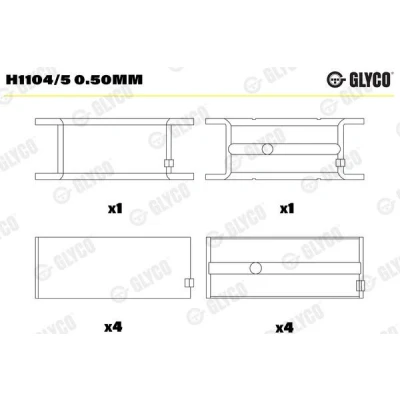 Imagen de GLYCO H1104/5 0.50mm Cojinete de cigüeñal FIAT: Ducato II Furgón, IVECO: DAILY 3 Kasten/Kombi, 2 Pritsche/Fahrgestell, PEUGEOT: Boxer Furgón