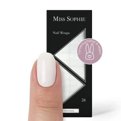 Imagen de Miss Sophie Lámina de uñas &quot;Marshmallow&quot;, Monocolor, Blanco, Nail Wraps 24 láminas autoadhesivas ultrafinas larga duración
