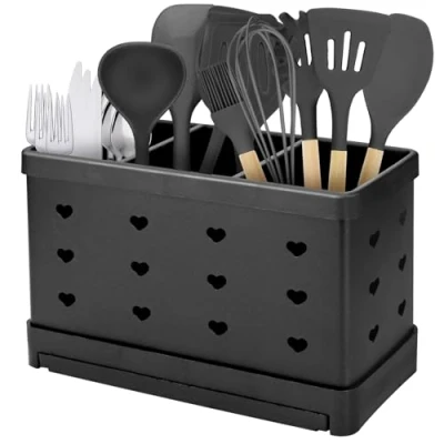 Imagen de SIMDAO escurridor de cubiertos, soporte utensilios acero inoxidable, cubiertos con 3 compartimentos, organizador cocina, secado negro,