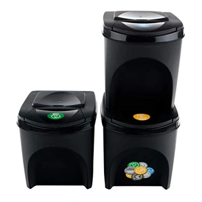 Imagen de Set de 3 cubos basura KEDEN SORTIBOX papelera reciclaje, antracita, volumen 3x25L