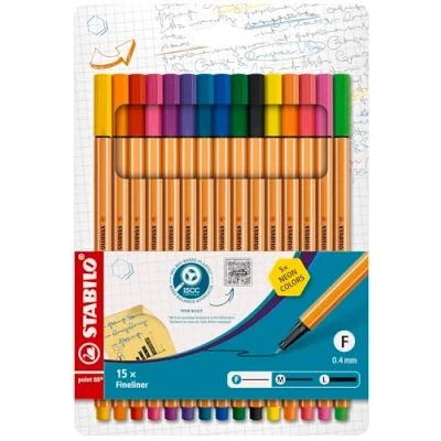 Imagen de Rotulador stabilo punta de fibra point 88 estuche 15 unidades colores surtidos + 5 neon