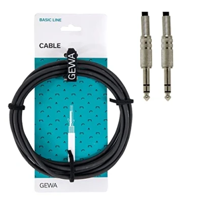 Imagen de GEWA Cable para instrumentos Stereo Basic Line 3m, negro (jack estéreo 6,3 mm jack mm) 190025