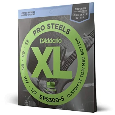 Imagen de D&#039;Addario EPS300 5 Strings for Bass Guitar, Escala longizada, Custom Lt. Top/Med. Bottom, 43 127