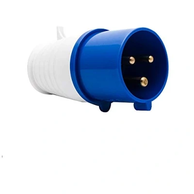 Imagen de toma industrial azul y enchufes MASO 32A 220v IP44 3 pines de sitio pared impermeable conector 2P + tierra macho/hembra (#023)