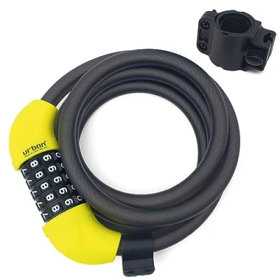 Imagen de URBAN UR454L Candado Bicicleta Cable Código Combinación 5 Dígitos Más Avanzada, 180cm Acero Trenzado ø12, Soporte Incluido, Antirrobo Universal Casco Moto, Accesorios, Scooter, Bici Eléctrica PatinetE