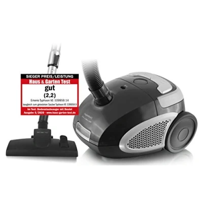Imagen de emerio VE 109959.14 Aspiradora Potente 800 W, compacta y Ligera, con Bolsa, para Suelos Duros alfombras, 2,0 L, Compatible Y50, 2 litros, Negro/Gris