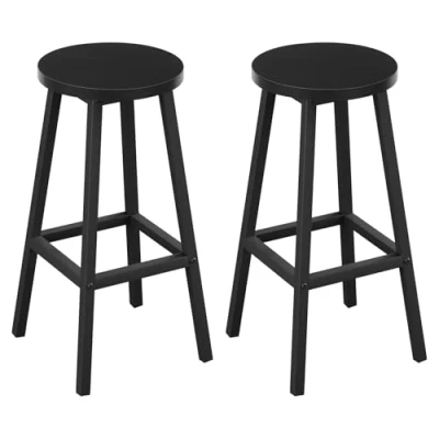 Imagen de Klihome Set de 2 Taburetes Bar, Altos para Cocina, Banquetas Cocina con Reposapies, Sillas Altas Comedor y Barra Estructura Robusta Metal, Negro, K0007BH
