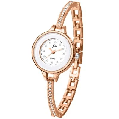 Imagen de JewelryWe Reloj de pulsera para mujer, elegante, analógico, cuarzo, pequeño, sencillo, informal, con correa metal, oro rosa/plata, Tipo 3 rosa,