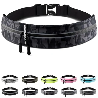 Imagen de Fitgriff® Riñonera Running Deportiva Cinturon Correr Hombre y Mujer Porta Movil (para Todos los Smartphones) para Deporte, Walking (Camo Black, 62 90cm de Cintura)