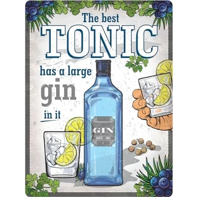 Imagen de DODINO cartel de chapa 30 x 40 cm, GIN y TONIC, divertido metal, decoración vintage para sala fiesta, pub irlandés cocina, idea regalo como accesorio bar