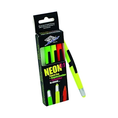Imagen de Wedo 261610499 3 en 1 Bolígrafo y subrayador (4 unidades), color amarillo neón, verde naranja neón