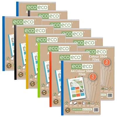 Imagen de eco A4 50% reciclado bolsa 60 archivos fáciles de deslizar, informe proyecto barra clip colores, eco117 x 12