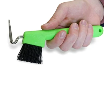 Imagen de Rascador de pezuña para caballos, burro, cabra, con cepillo extra estable y mango ergonómico (verde neón (2X))