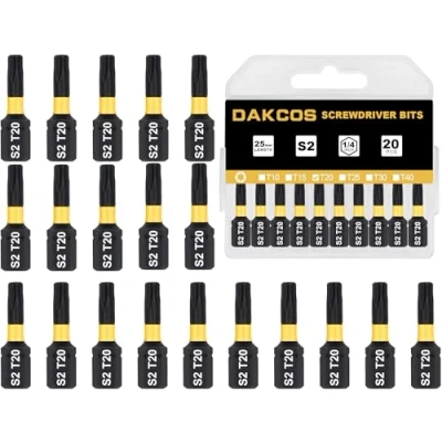 Imagen de DAKCOS T20 Bit, Torx Bit T20, surtido de puntas S2, vástago hexagonal 1/4&quot; (longitud: 25 mm, 20 unidades)