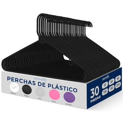 Imagen de Juego de 30 Perchas plástico, Ropa Delgadas y Resistentes Que ahorran Espacio, con Gancho Metal Giratorio 360 Grados, Puede soportar hasta 10 Libras para Abrigos,