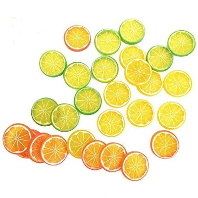 Imagen de ICEBLUEOR Limas artificiales realistas de limón para decoración frutas, pequeñas rodajas imitación plástico artificial, cocina, bodas (12 unidades)