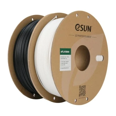 Imagen de eSUN Actualizado PLA Mate Filamento 1.75mm, Impresora 3D Mate, 1KG por Carrete, 2 Carretes para de Impresión 3D, Negro Profundo+Blanco Lechoso