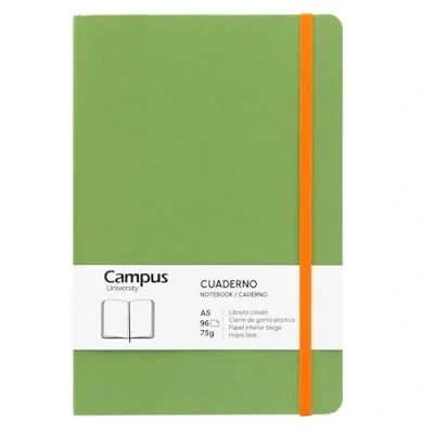 Imagen de Campus Libreta A5, Bullet Journal con Hojas Lisas, Cuaderno Cosido de Tapa Dura 96 75g, Cierre Elástico, Bolsillo y Marcapáginas. (A5, Lisa, Verde)