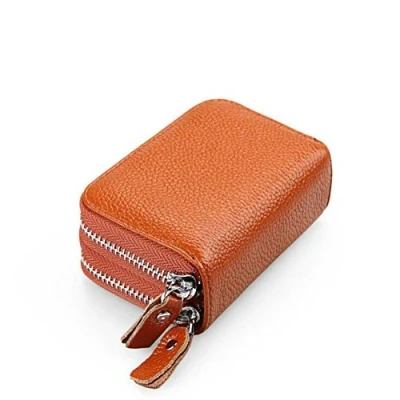 Imagen de AprinCtempsD RFID Cartera Tarjeteros Piel Genuino Monedero Pequeñas Portatarjetas Mini Cremallera para Mujer Hombre (Marrón)