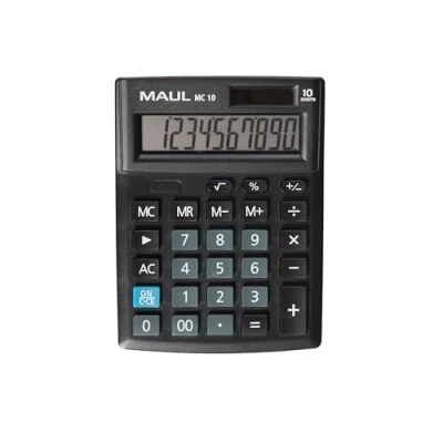 Imagen de MAUL MC10, Calculadora de Bolsillo (Pantalla Grande en ángulo, 10 dígitos, para Oficina, hogar, Escuela, Funciona con energía Solar, Incluye Pila, 13,7 x 10,3 cm), Color Negro