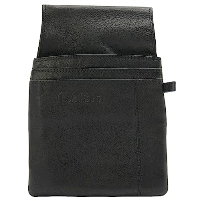 Imagen de J.Jones Riñonera Cartera de Camarero Piel, Funda Práctica con Bolsillo para Bolígrafo y Bolsillos Deslizables Negro