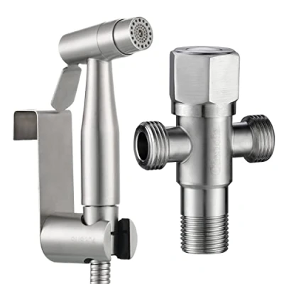Imagen de Tecmolog Ducha Bidet 2 Modos Mano Grifos Shattaf Pulverizador Acero Inoxidable Portatil para WC, con Soporte, Valvula Desviadora y Manguera 1.2m, WS024AF2