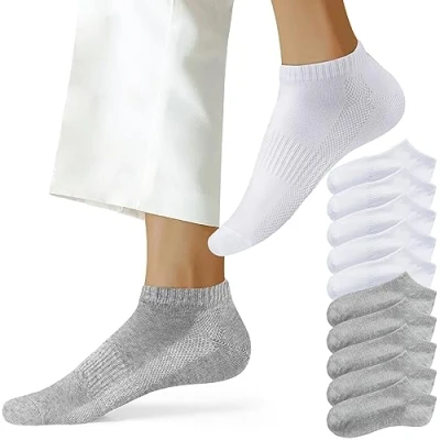 Imagen de NUOZA Calcetines Cortos Hombre Mujer Tobilleros Algodón Running Calcetin Transpirables Unisex 10 Pares, 201 Blanco Gris 35 38
