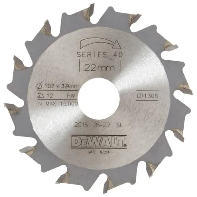 Imagen de DeWalt DT1306 QZ Hoja de sierra para ensambladora, diámetro exterior 102 mm, interior 22 espesor 3,9 numero dientes 12
