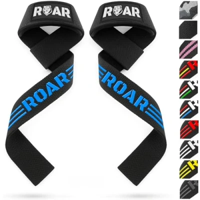 Imagen de Roar® Correas Levantamiento de Pesas Profesionales, Straps Powerlifting, Agarres para Gym, Agarraderas Gimnasio Peso Muerto, Crossfit Weight Lifting (Azul)…