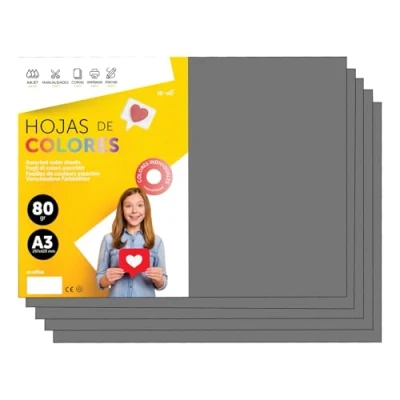 Imagen de Folios De Colores A3 80g Para Impresoras y Manualidades, Papel Surtido Niños, Paquete Tarjetas, Escuela Proyectos Creativos · m office (500h, Gris)